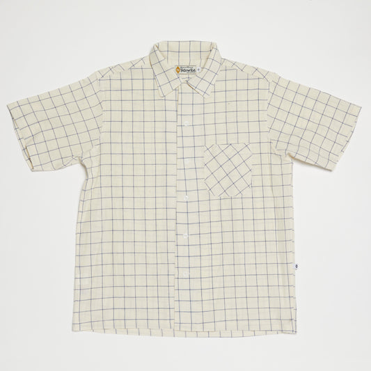 Round Collar Shirt (Navy x Natural)