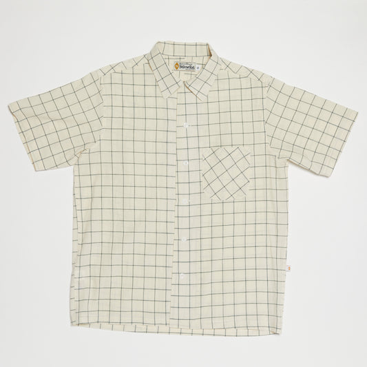 Round Collar Shirt (Green x Natural)
