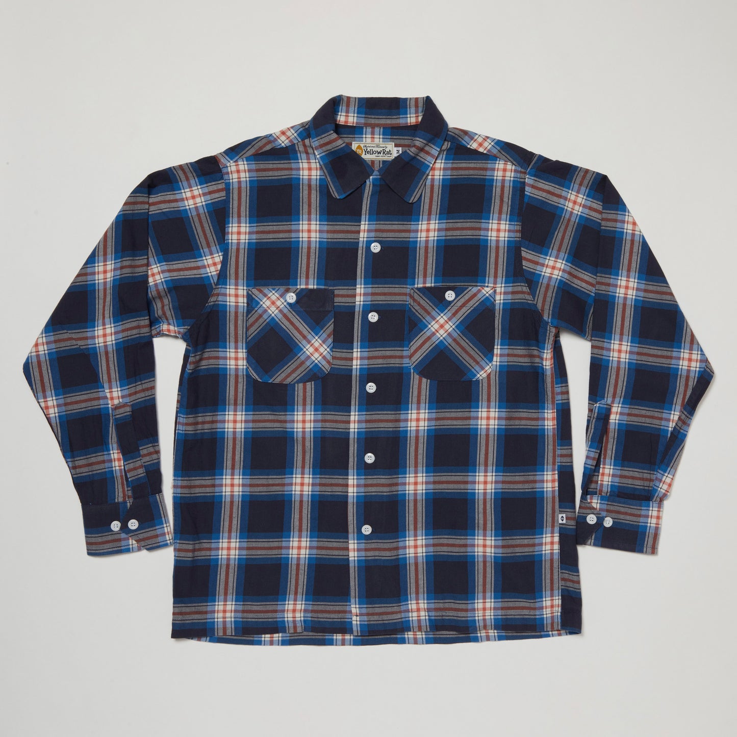 Round Collar Long Sleeve Shirt III (Navy x Red)