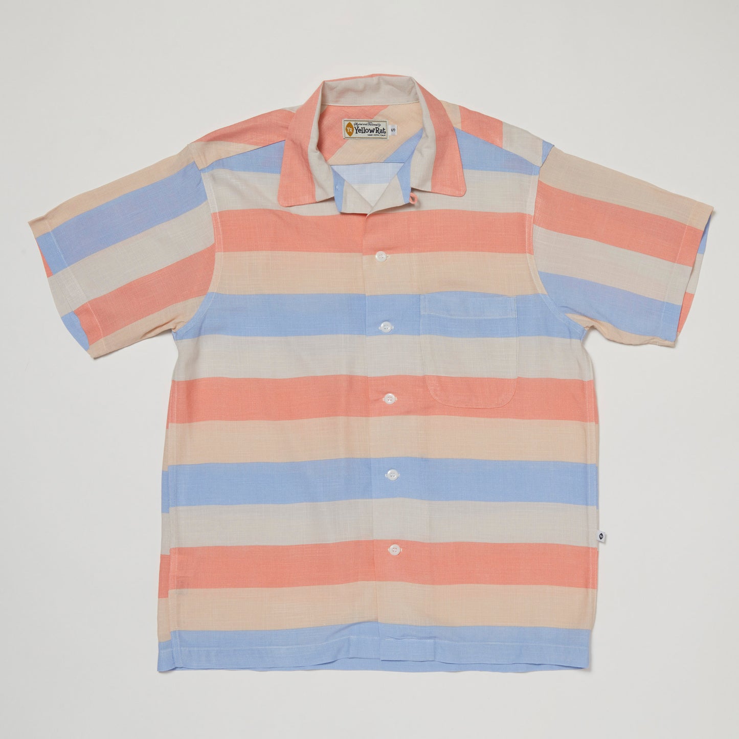 Round Collar Shirt (Blue x Peach)