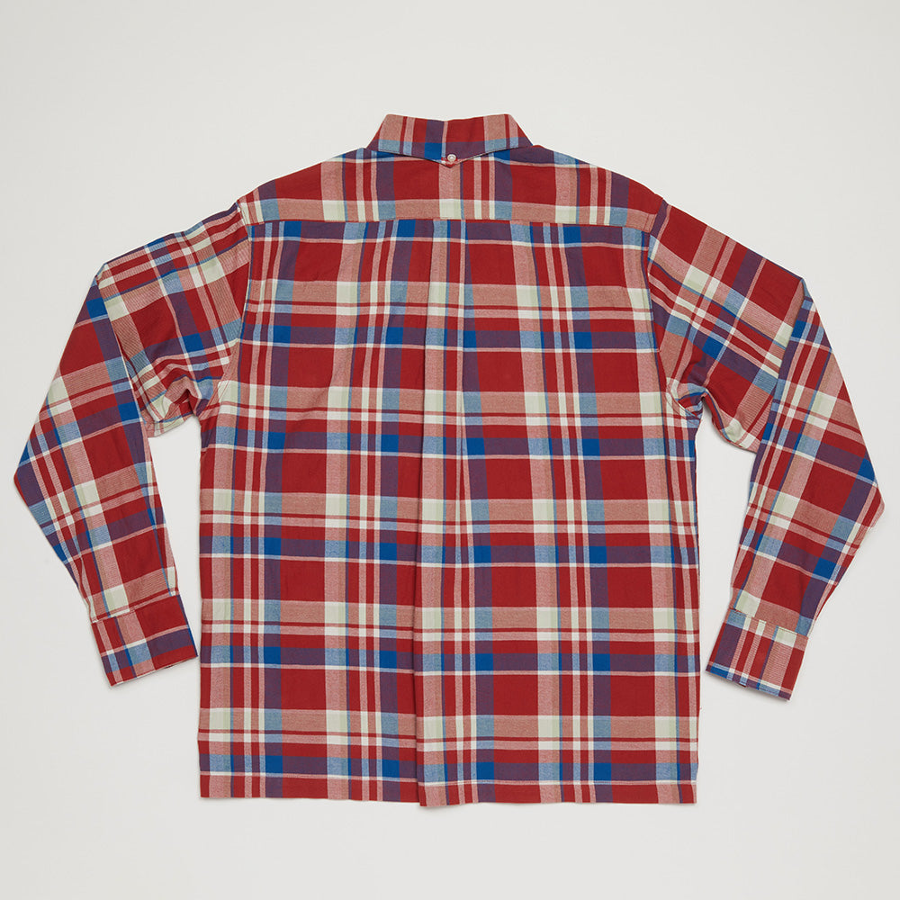 Convertible Collar Button-down Shirt (Red x Royal)
