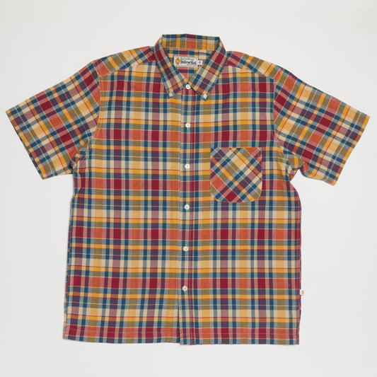 Convertible Collar Button-down Shirt (Navy x Red)