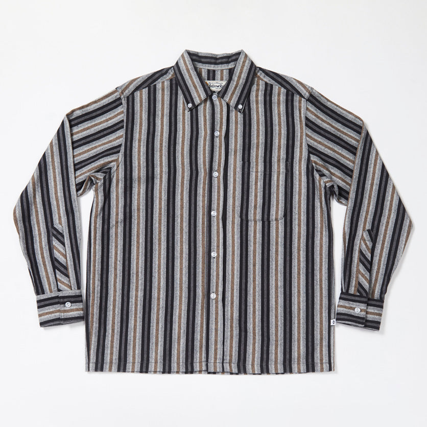 Convertible Collar Button-down in Striped Flannel (Black)